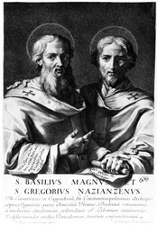 Heiliger Basilius der Große und Heiliger Gregor von Nazianz, Druck von Gerard Edelinck